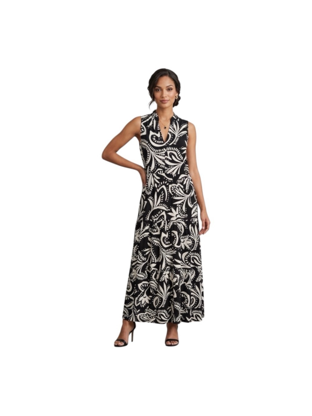 Vince Camuto Black White Floral Maxi Dress Size M NWT